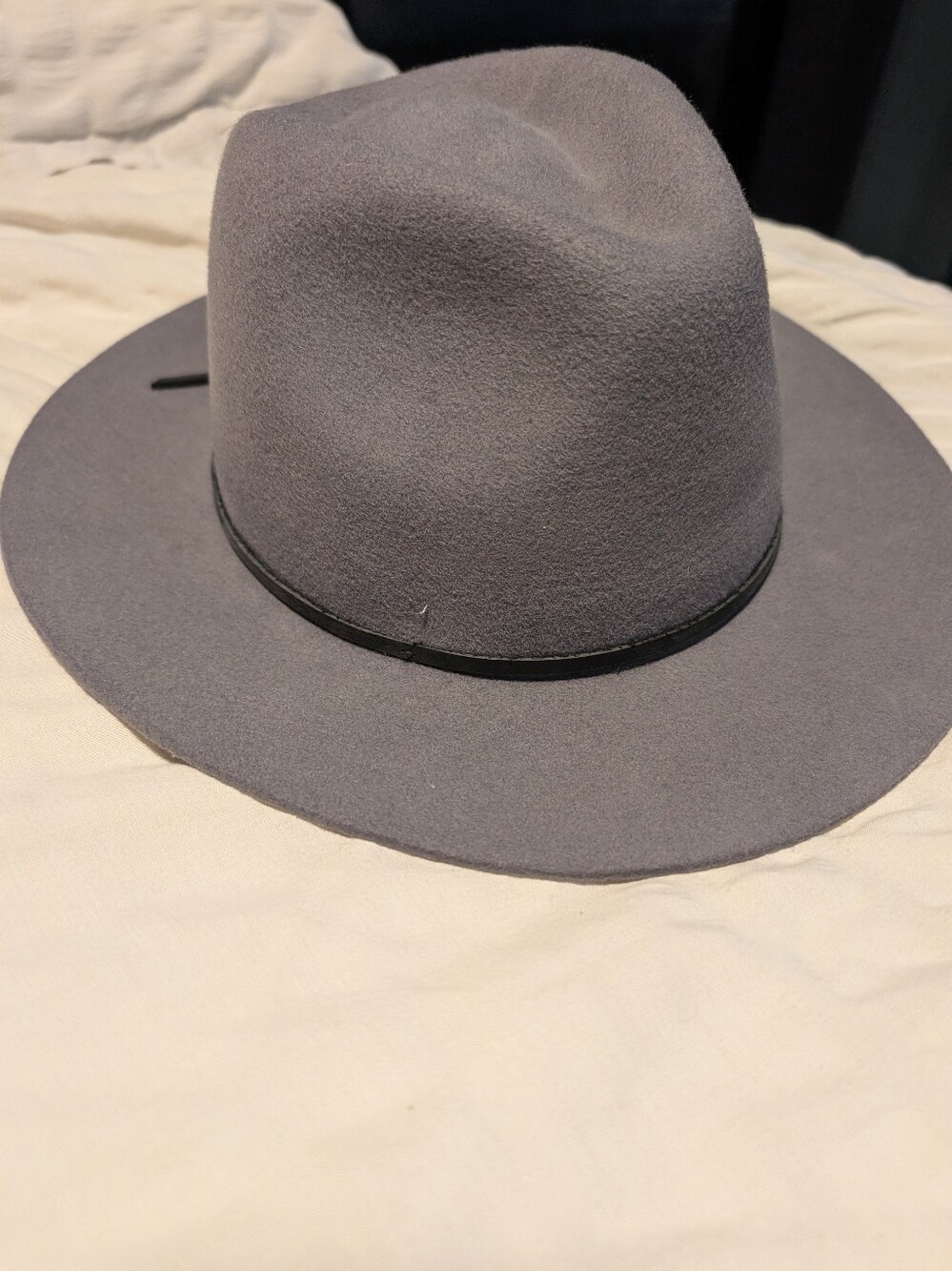 Gray Wool Felt Fedora Hat with Black Band